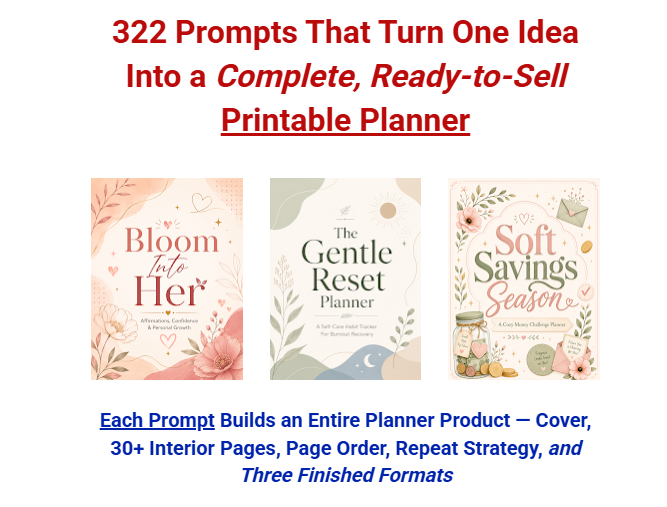 322 Prompts for Complete Printable Planner Products Review OTO