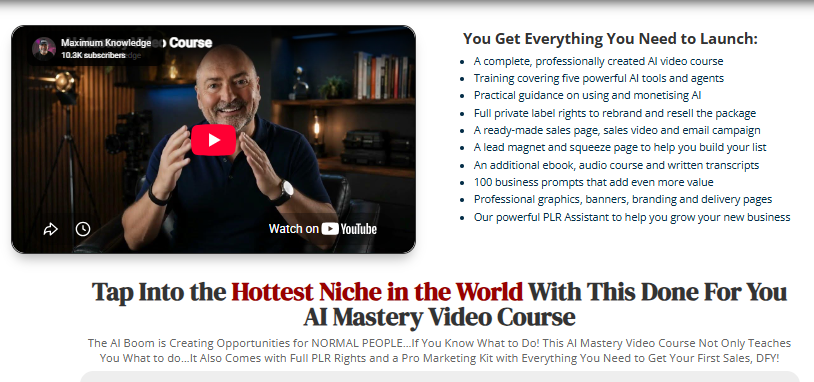 AI Mastery Video Course PLR Review OTO 2026